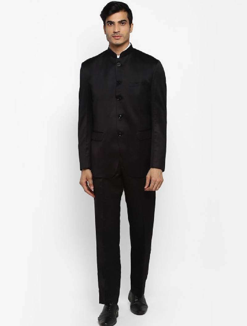 Men black solid 2-piece bandhgala suit