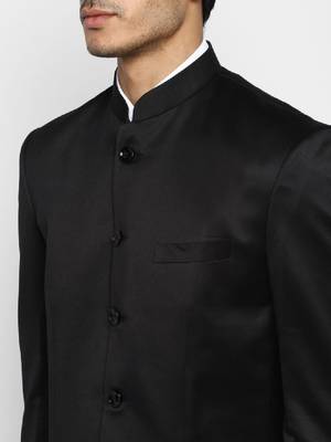 Men black solid 2-piece bandhgala suit 2
