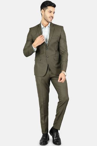 Men green solid single-breasted 3-piece suit
