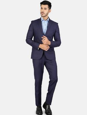 Men blue solid single-breasted 3-piece suit 1