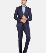 Men blue solid single-breasted 3-piece suit