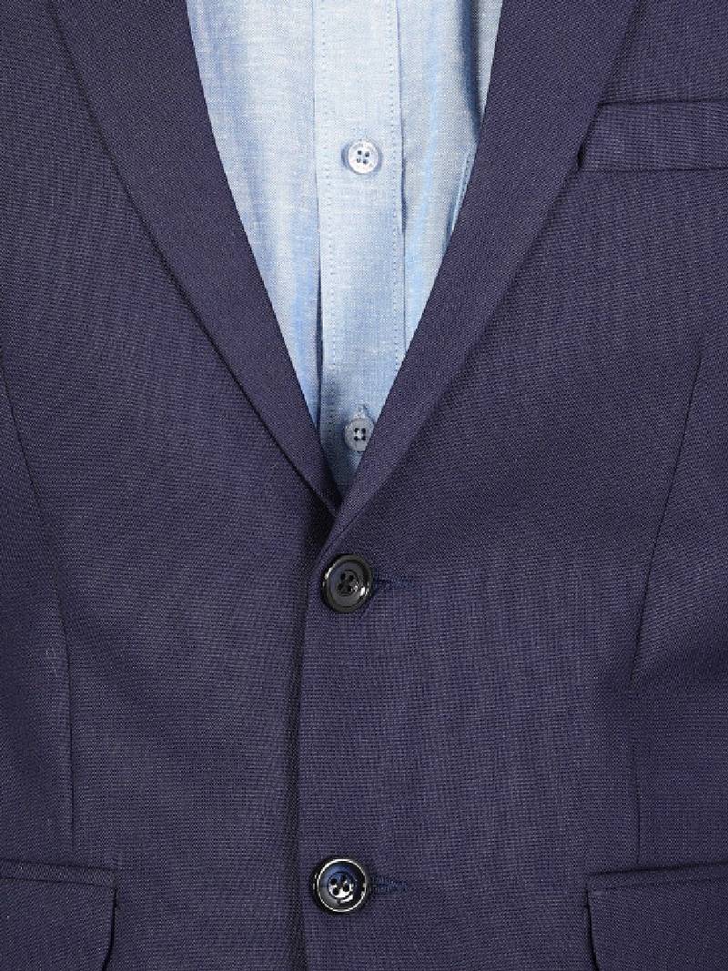 Men blue solid single-breasted 3-piece suit
