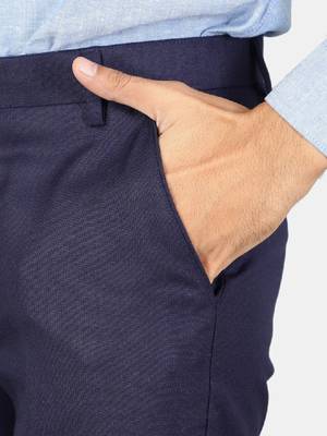 Men blue solid single-breasted 3-piece suit 3