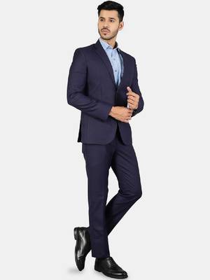 Men blue solid single-breasted 3-piece suit 4