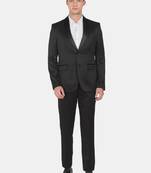 Men black solid single-breasted two-piece suit