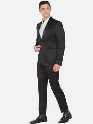 Men black solid single-breasted two-piece suit 3
