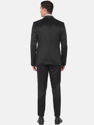 Men black solid single-breasted two-piece suit 4