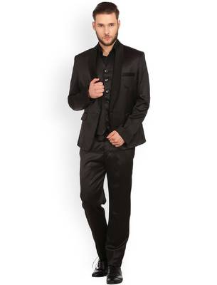 Men black single-breasted regular fit party suit 1