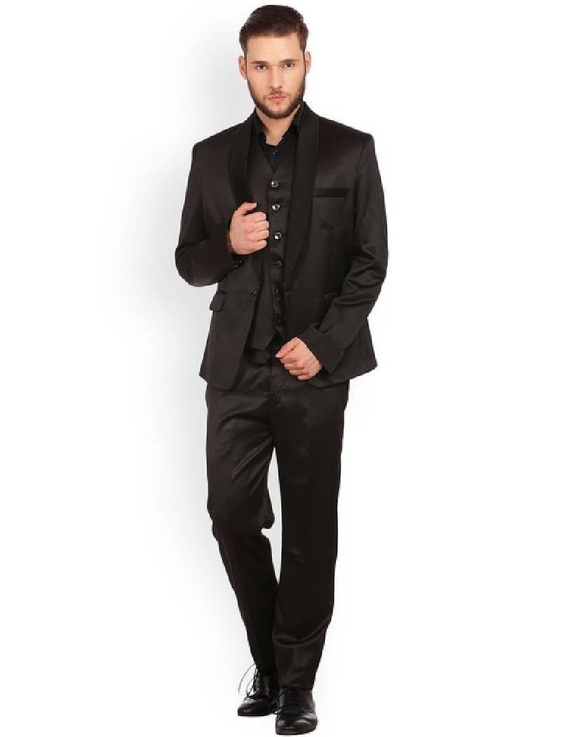 Men black single-breasted regular fit party suit