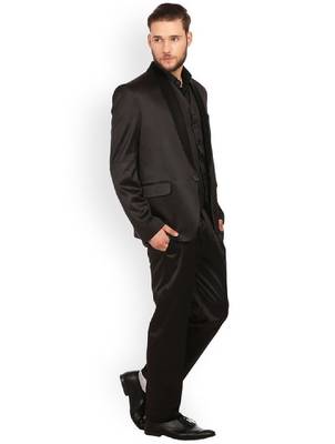 Men black single-breasted regular fit party suit 2