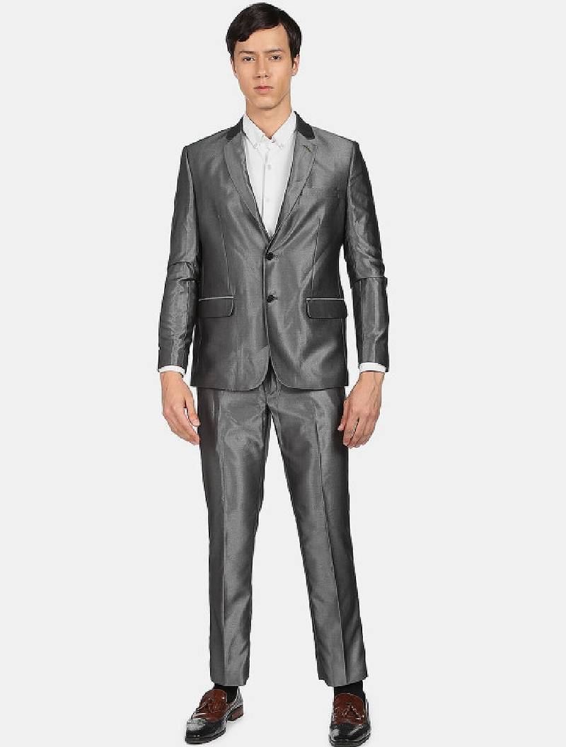 Men grey single-breasted tailored-fit 2-piece formal suit