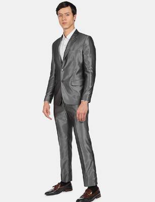 Men grey single-breasted tailored-fit 2-piece formal suit 3