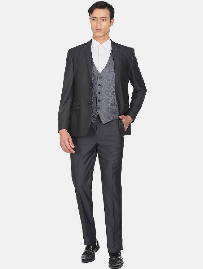 Men single-breasted reversible waistcoat three-piece suit