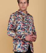 Men printed slim fit single-breasted two-piece suit