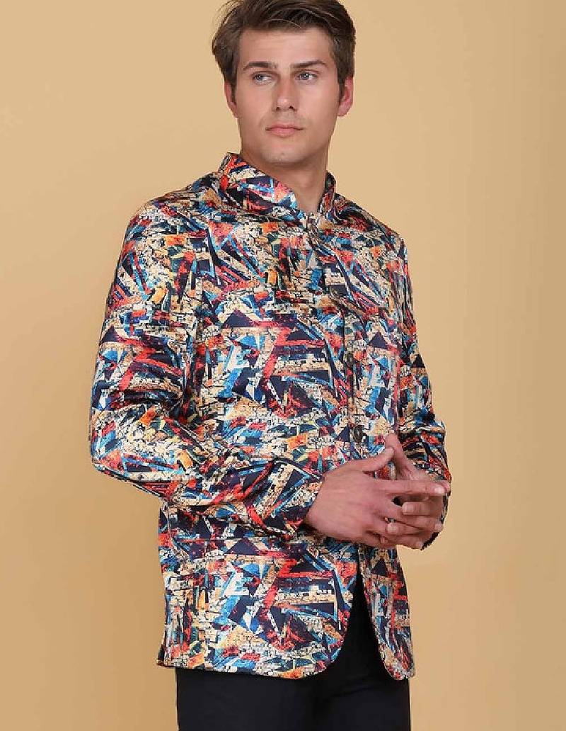 Men printed slim fit single-breasted two-piece suit