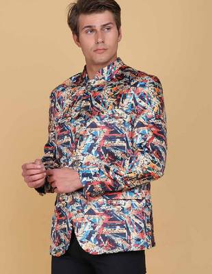 Men printed slim fit single-breasted two-piece suit 3