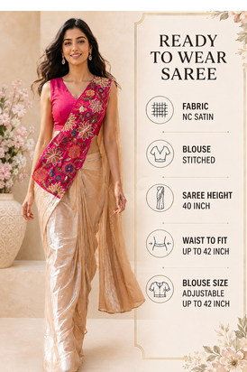 designer fendy silk blend embroidered ready to wear saree with stitched blouse  5