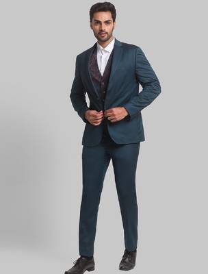Men self design super slim fit single-breasted three-piece formal suit 1