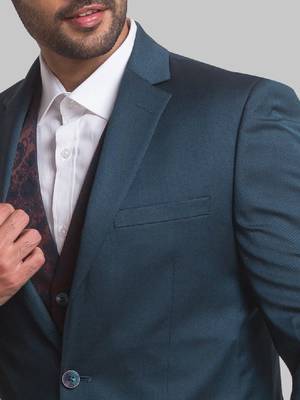 Men self design super slim fit single-breasted three-piece formal suit 2