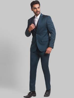Men self design super slim fit single-breasted three-piece formal suit 4