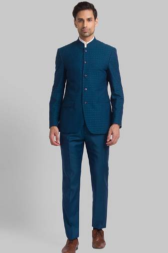 Men woven-designed single-breasted bandhgala blazer two-piece suit