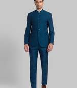Men woven-designed single-breasted bandhgala blazer two-piece suit