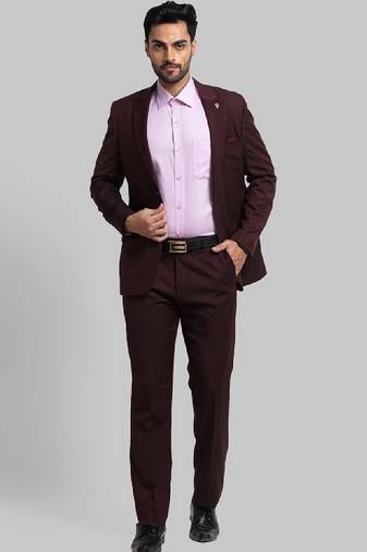 Men self design single breasted two piece formal suit