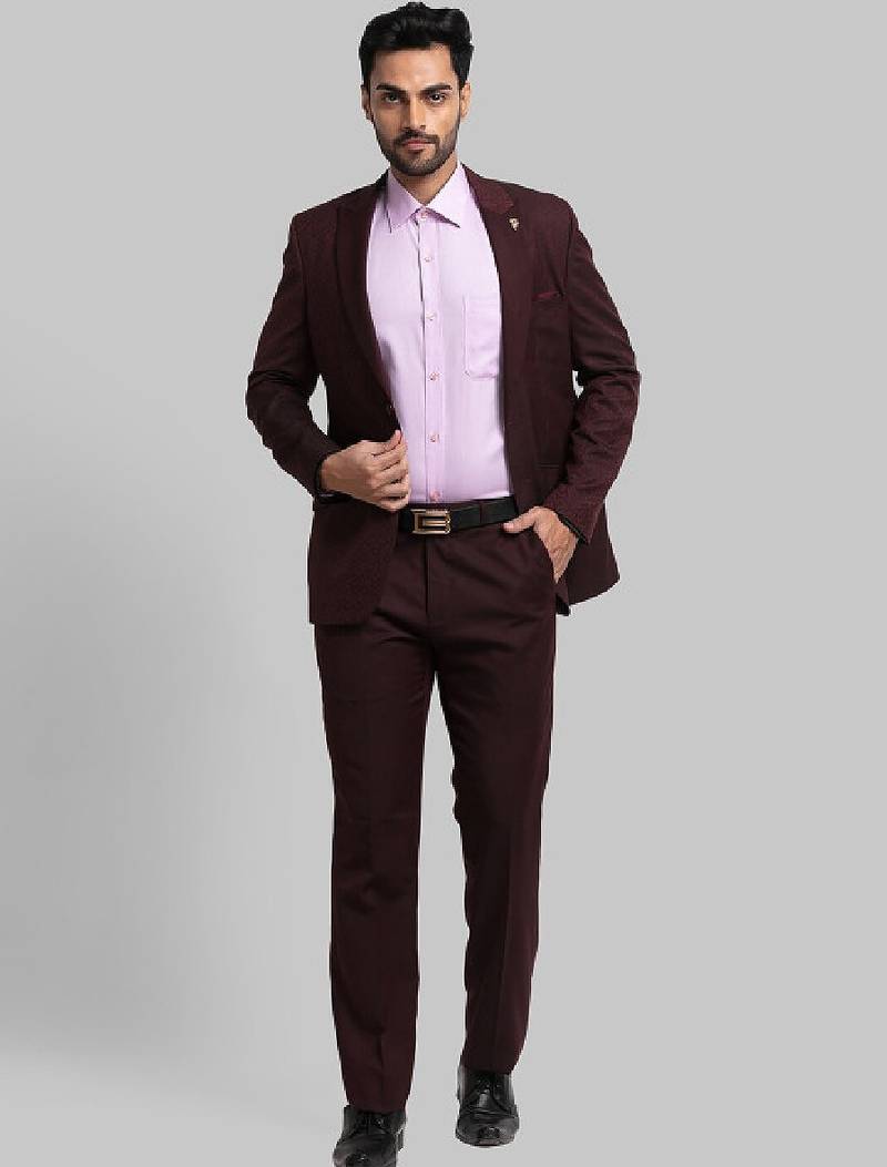 Men self design single breasted two piece formal suit