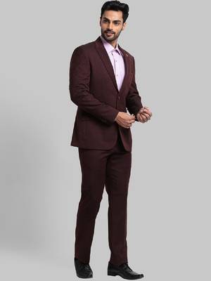 Men self design single breasted two piece formal suit 3