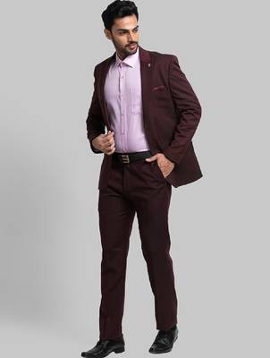 Men self design single breasted two piece formal suit 4