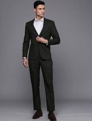 Men checked slim-fit single-breasted two-piece formal suit 1