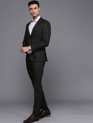Men checked slim-fit single-breasted two-piece formal suit 4