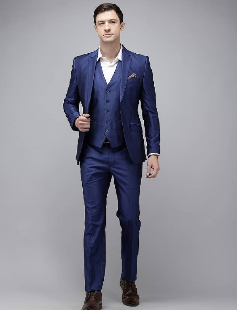 Self design textured single breasted super slim fit 3 piece party suits