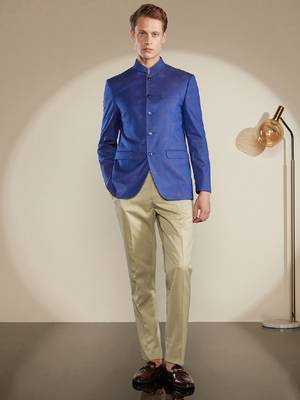 Mandarin collar bandhgala slim-fit two-piece suit 1