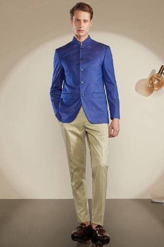 Mandarin collar bandhgala slim-fit two-piece suit