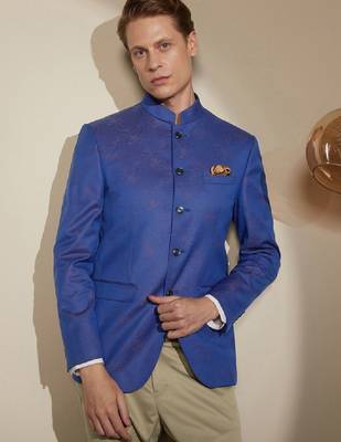 Mandarin collar bandhgala slim-fit two-piece suit 2