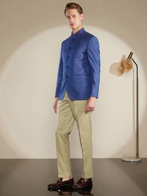 Mandarin collar bandhgala slim-fit two-piece suit 4
