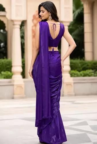 designer fendy silk blend embroidered ready to wear saree with stitched blouse 