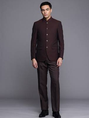 Men contemporary fit self design jodhpuri 2-piece formal suit 1