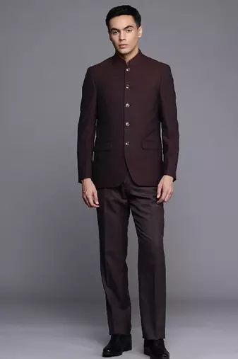 Men contemporary fit self design jodhpuri 2-piece formal suit