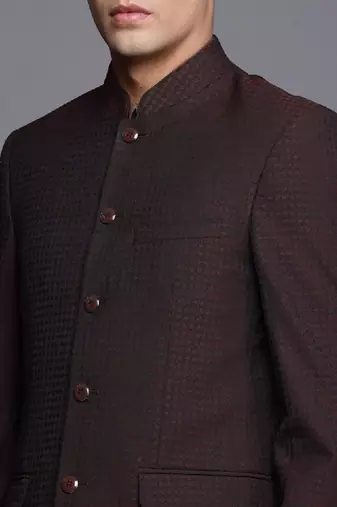Men contemporary fit self design jodhpuri 2-piece formal suit