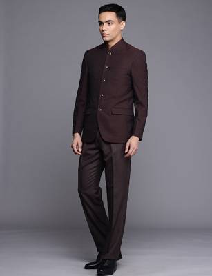 Men contemporary fit self design jodhpuri 2-piece formal suit 4