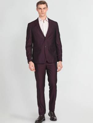 Self design textured single-breasted two-piece formal suit 1