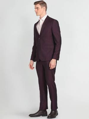 Self design textured single-breasted two-piece formal suit 3