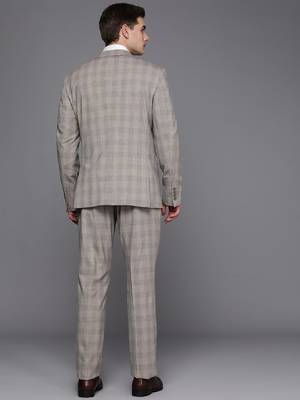 Men checked slim fit formal suits 4