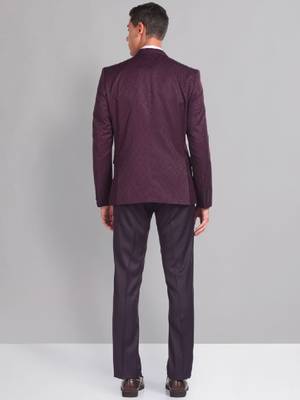 Tailored fit self design jacquard single-breasted 2 piece formal suit 4