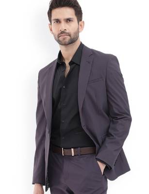 Men purple plain full sleeve lapel neck tailored fit suits 3
