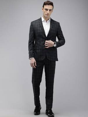 Checked notched lapel single-breasted formal 2 piece suits 1