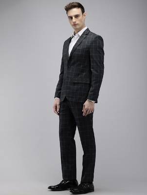Checked notched lapel single-breasted formal 2 piece suits 4