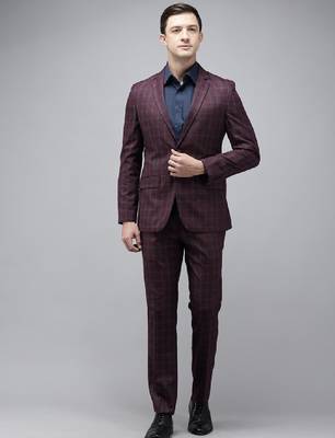 Checked super slim fit notched lapel collar 2 piece formal suit 1